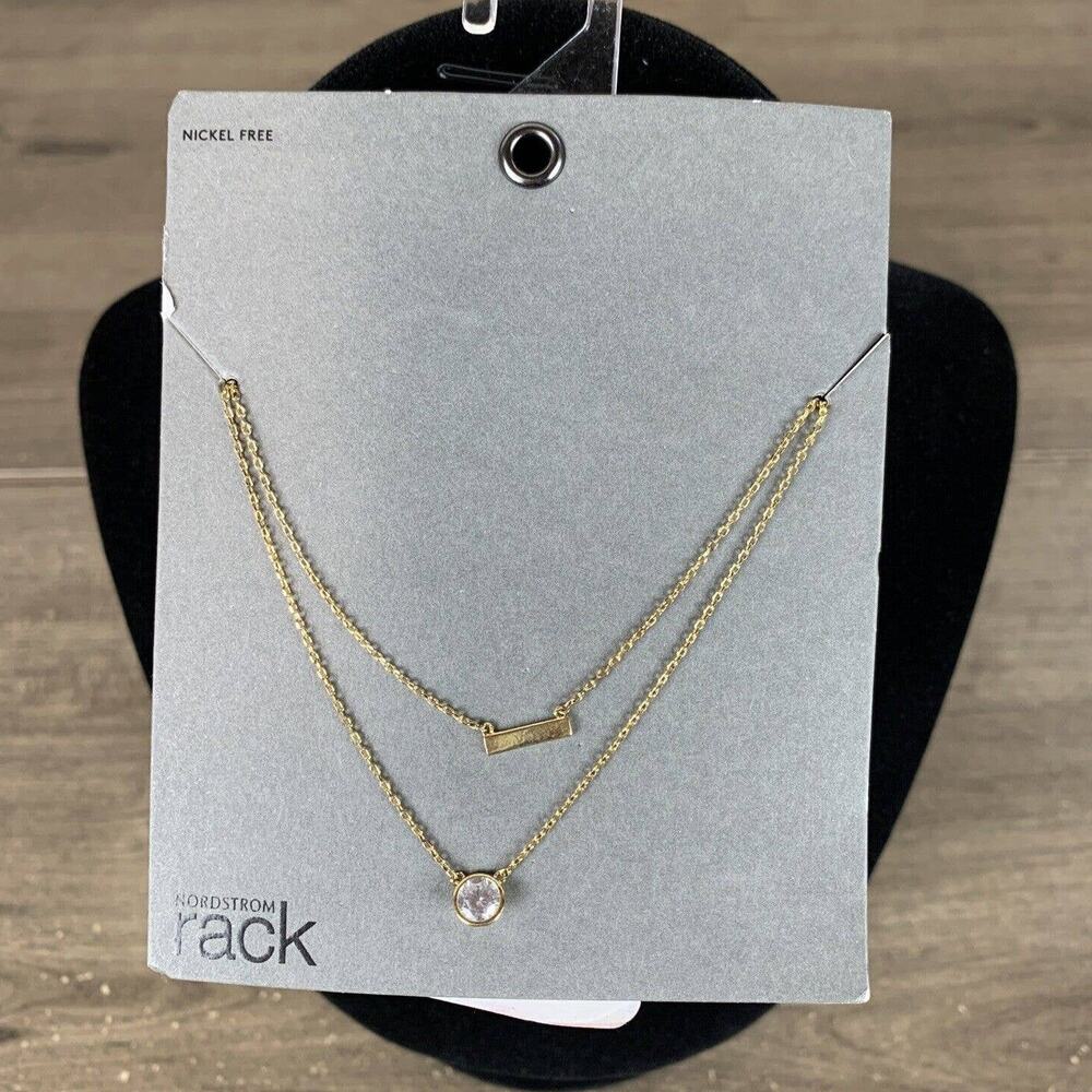 Nordstrom Necklace Dual Layer Set Gold Tone Nickle Free Crystal Dangle Charm